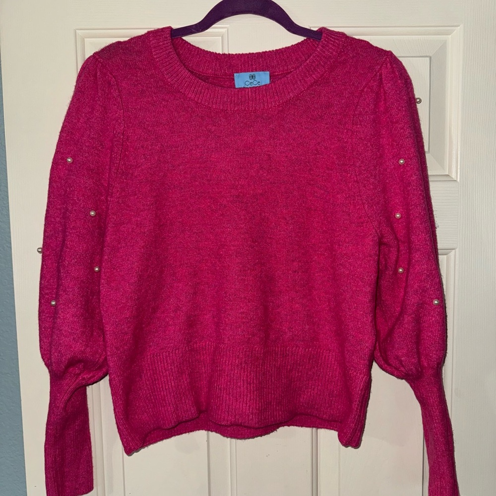 Pink Sweater with Pearl Accents